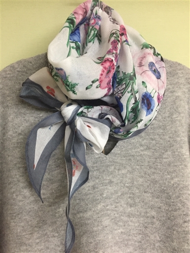 (Pre-Order) Gray Line Flower Scarf (will ship within 1~2 weeks)