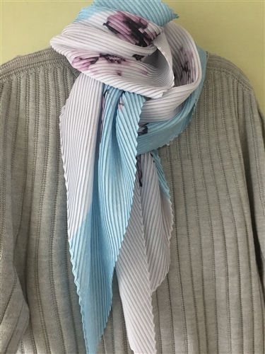 (Pre-Order) SkyBlue Flower Pleated Scarf (will ship within 1~2 weeks)