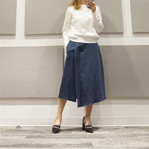 Navy Unbalanced Wrap Skirt (Cotton+Linen)