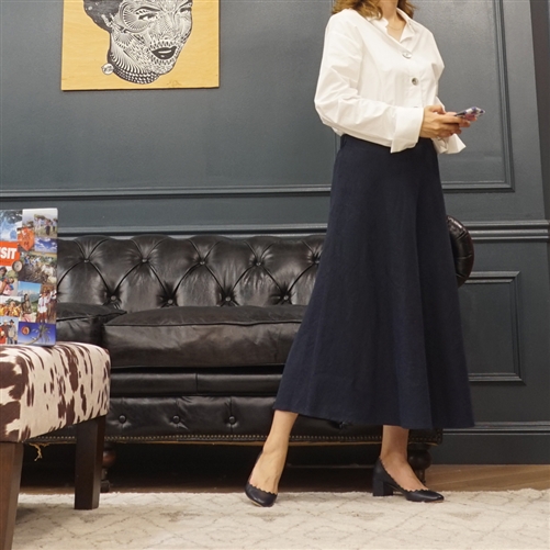 (Best; 2nd Reorder) Navy Linen Wide Skirt