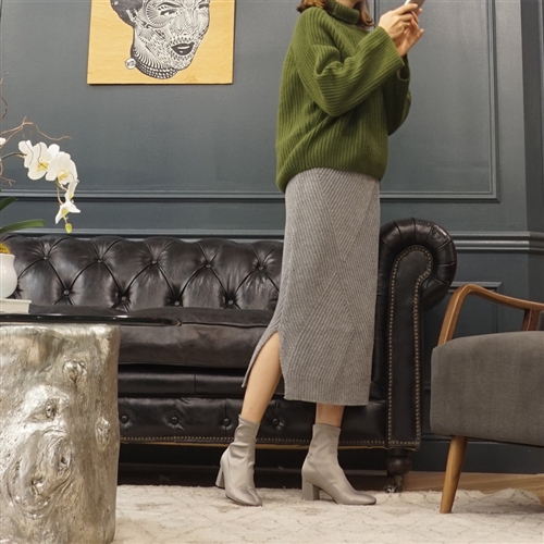 (Best; 2nd Reorder) Gray Unique Line Knit Skirt
