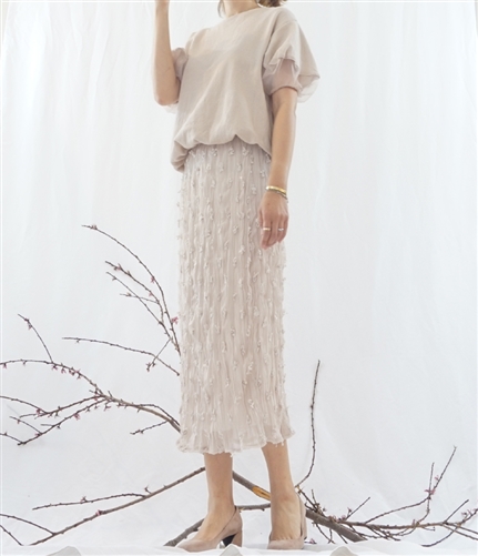 (Best; 4th Reorder) Beige Petal Chiffon Skirt