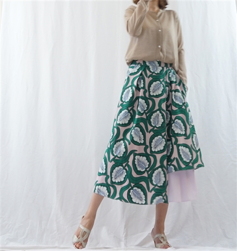 (Best; Back-Order; 2nd Reorder) Green Luxury Print Skirt (will ship within 1~2 weeks)