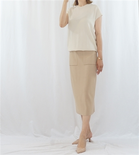 (Best; 3rd Reorder) Beige Spring Summer Knit Pocket Skirt