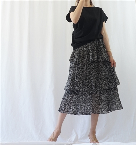 (Best; 2nd Reorder) Black Print Cancan Skirt