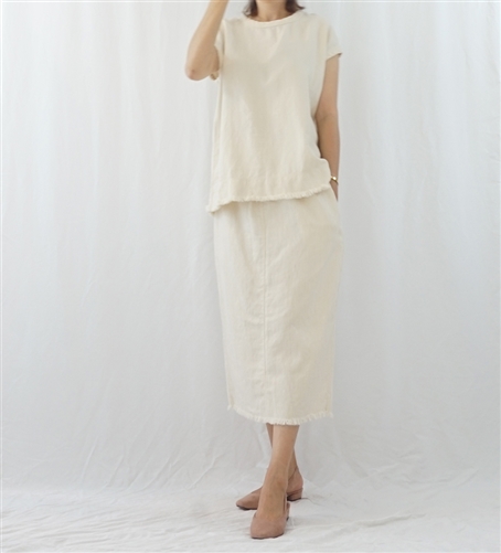 (Best; 2nd Reorder) Cotton+Linen Tassel Top & Skirt Set