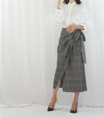 (Best; Back-Order) Navy Line Check Ribbon Skirt (will ship within 1~2 weeks)