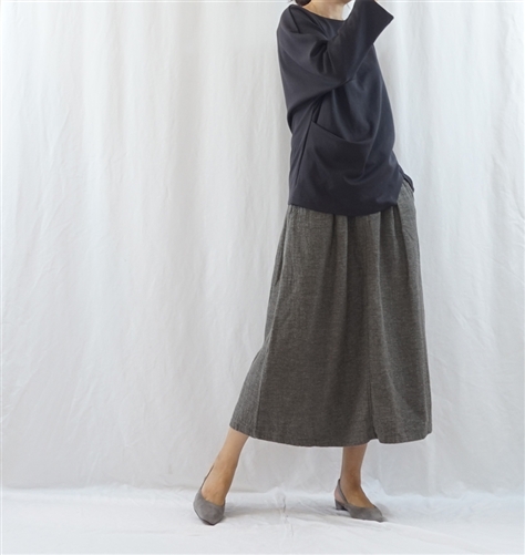 (Best; Back-Order; 3rd Reorder) Double Cotton Skirt (GrayBeige/CharcoalBrown) (will ship within 1~2 weeks)