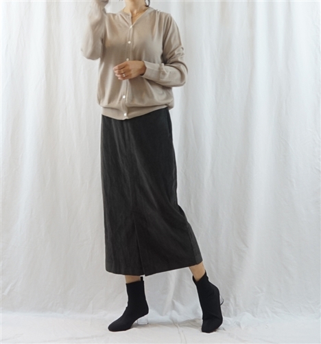 (Best; 3rd Reorder) Charcoal Corduroy Front Vent Skirt
