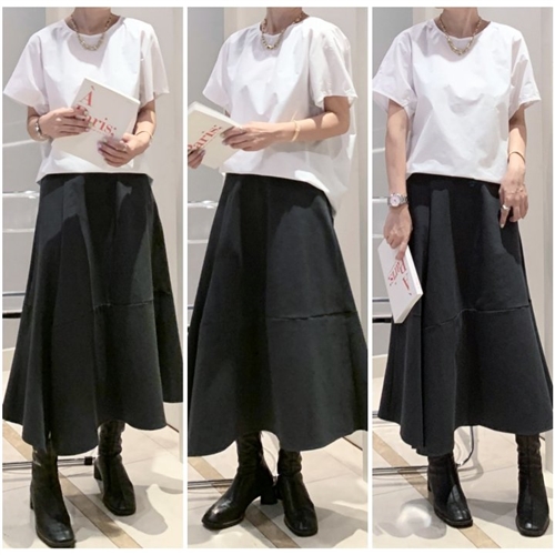 Loe Cotton Skirt (Beige/DeepGray) (will ship within 1~2 weeks)