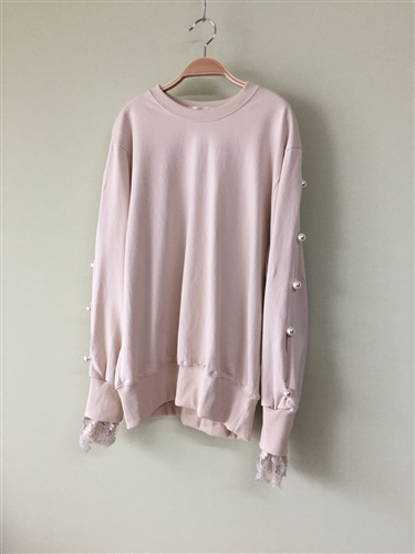 (Best; 2nd Reorder) PinkBeige Lace Pearl T