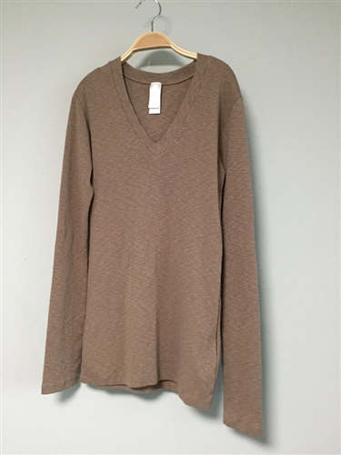 Beige Slub Cotton V-Neck Top