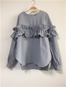 SkyBlue Luxe Frill Blouse (Cotton 100)
