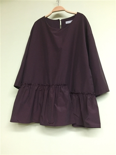 (Best; 3rd Reorder) Wine Unbalanced Frill Blouse