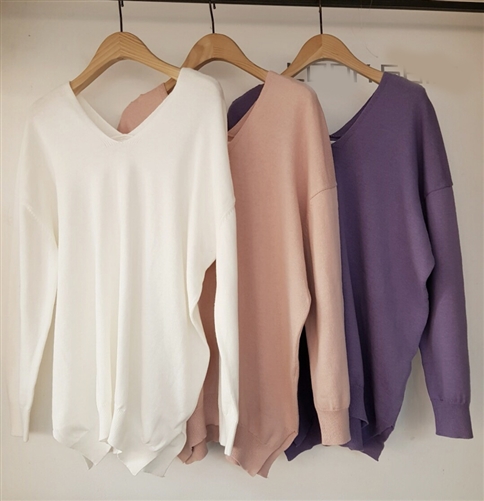 (Pre-Order) Clean V Neck Knit (Ivory/Pink/Purple/Olive/Beige) (will ship within 1~2 weeks)