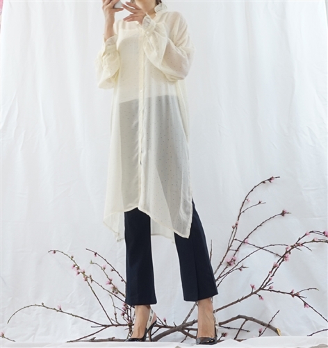 (Best; 2nd Reorder) Ivory Dot Long Blouse