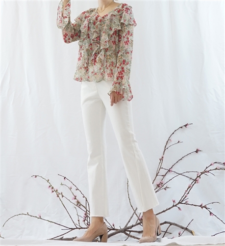 (Best; 2nd Reorder) Multi Flower Ruffle Blouse