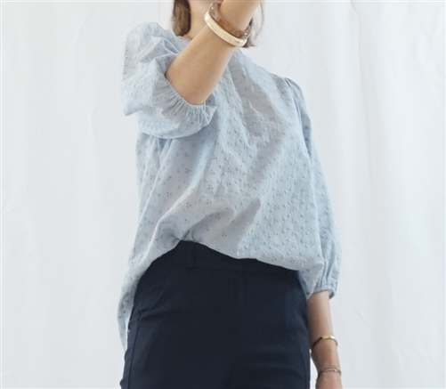 (Best; 2nd Reorder) SkyBlue Punching Lace Blouse