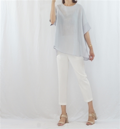 (Best; 2nd Reorder) SkyBlue Gray Linen Chiffon Blouse