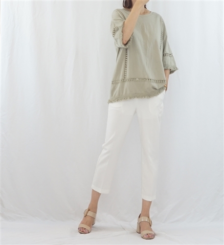 (Best; 2nd Reorder) Khaki Lace Tassel Top