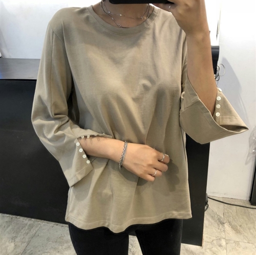 (Best; Back-Order; 2nd Reorder) Beige Button Sleeve Top (will ship within 1~2 weeks)