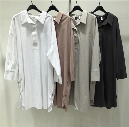 (Pre-Order) Side Button Shirt Dress (Beige/Charcoal/Ivory/Pink) (will ship within 1~2 weeks)