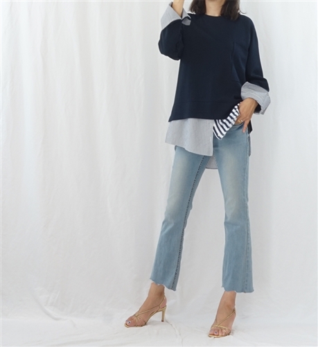 (Best; 2nd Reorder) Navy Unbalanced Shirt Layered Top