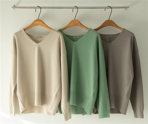 (~10/17) Vince V Neck Cashmere Knit (Beige/Gray/Mint) (will ship within 1~2 weeks)