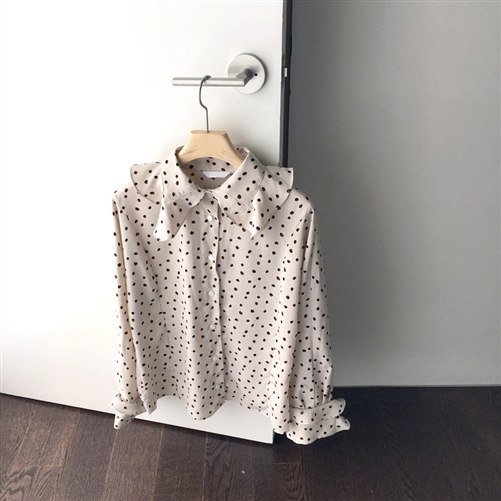 (~11/05) Dot Ruffle Blouse (Ivory/Brown/Black) (will ship within 1~2 weeks)