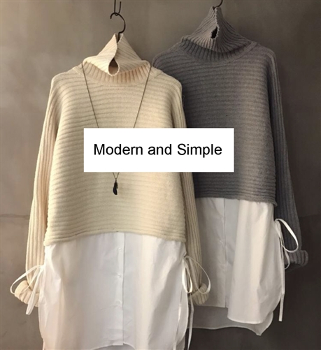 (2nd Event ~01/21) Shirt Layered Knit (Beige/Gray) (will ship within 1~2 weeks)