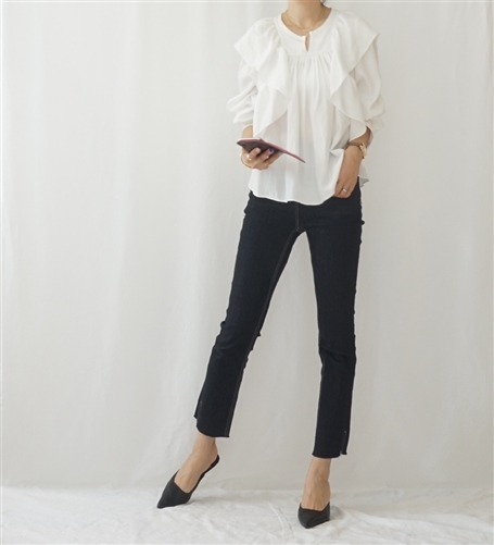 Marant Ruffle Blouse (Ivory/Black) (will ship within 1~2 weeks)