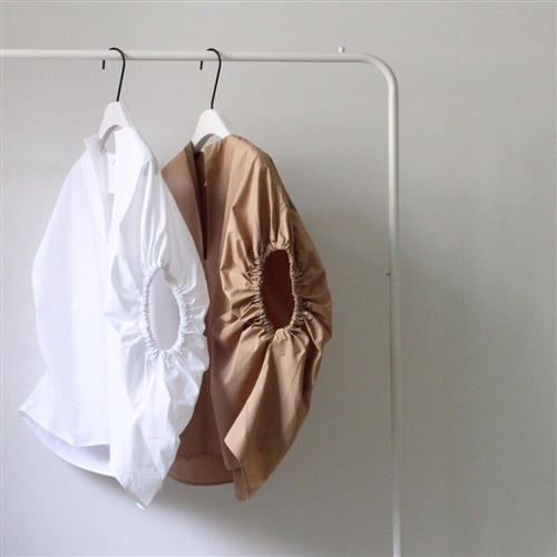 Toteme Shirring Oversized Blouse (Beige/White) (will ship within 1~2 weeks)