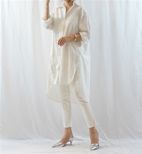 Ivory Stripe Side Button Oversized Shirt Dress (will ship within 1~2 weeks)