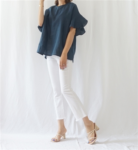 (2020 Version) Navy Celi Linen Blouse (will ship within 1~2 weeks)