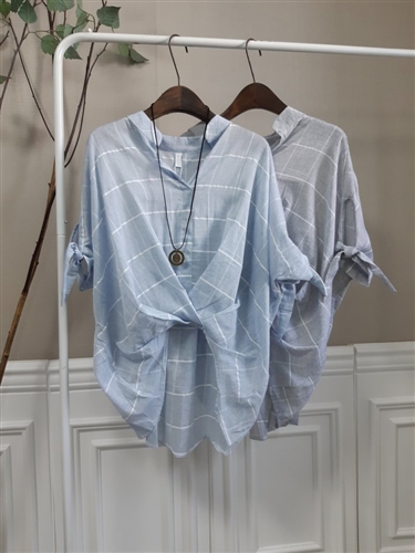 Front Twisted Blouse (Gray/Sky) (will ship within 1~2 weeks)