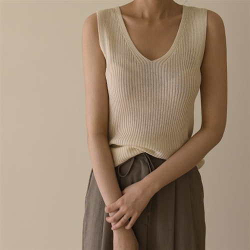 Line V Neck Sleeveless Knit (Ivory/Beige/Yellow/Brown/Black) (will ship within 1~2 weeks)