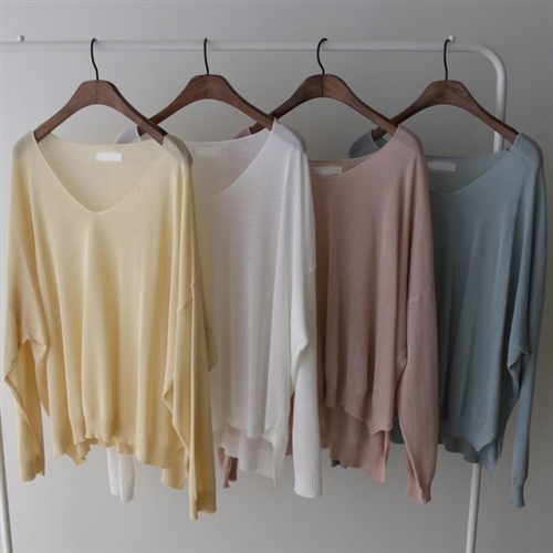 Summer Long Sleeve Knit (Ivory/Mint/Yellow/Pink) (will ship within 1~2 weeks)
