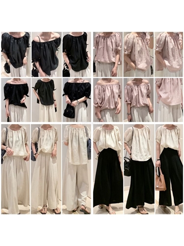 (2020 Version:New Color) Linen 100 Off Shoulder Blouse (Pink/Black/SkinBeige) (will ship within 1~2 weeks)