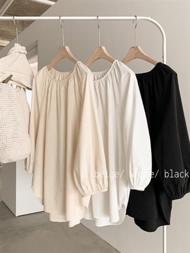 Shirring Blouse (Beige/Black/White) (will ship within 1~2 weeks)