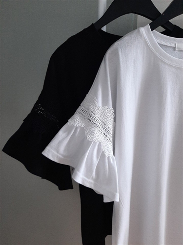 Lace Sleeve Top (Black/White) (will ship within 1~2 weeks)