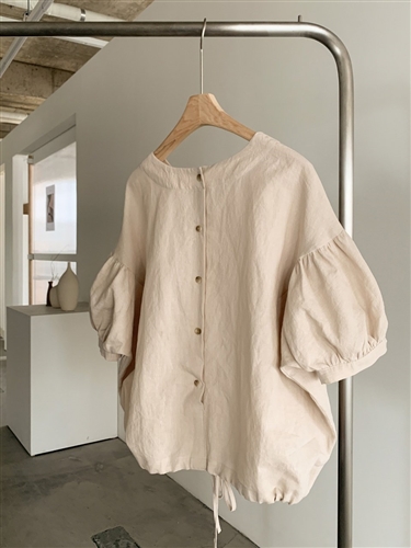 Back Button Puff Sleeve Blouse (White/Beige/Yellow/Brown) (will ship within 1~2 weeks)