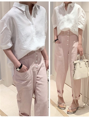 Linen Le mer Shirt (SkinBeige/Ivory/Pink) (will ship within 1~2 weeks)
