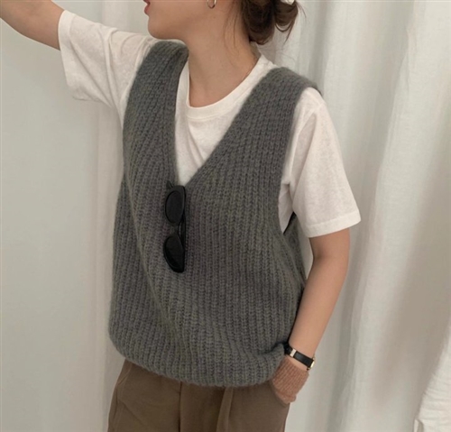 Alpaca Knit Vest (Ivory/Beige/Gray) (will ship within 1~2 weeks)