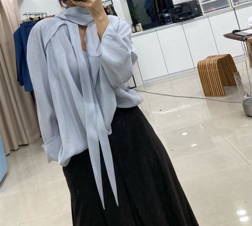 Scarf Blouse (Black/Gray) (will ship within 1~2 weeks)