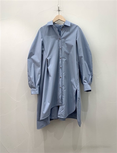 EnPaul Back Shirring Unbalanced Long Shirt (Blue/Black) (will ship within 1~2 weeks)