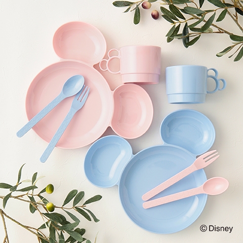 FrancFranc Micky Plate and Utensil Set (White/Pink) (will ship within 1 week)