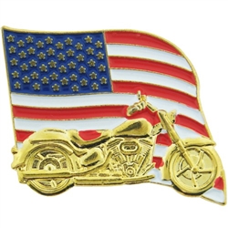 VIEW US Flag With Motorcycle Lapel Pin