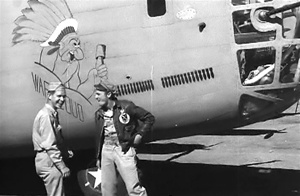 Photo of crew members of the Consolidated B-24 Liberator bomber War Cloud, 98th Bomb Group, based  in Benghazi, Libya, taken shortly before the Ploesti Raid in World War 2.