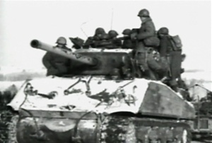 Photo of a M4 Sherman tank taken during the Battle for St Vith in the Battle of the Bulge during World War 2