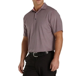 FootJoy Men's Golf Shirt Lisle Ogee Print, Slate/Coral